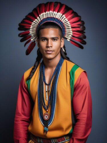Vibrant Indigenous Man with Traditional Hairstyle and Modern Fashion
