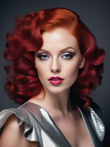 Caucasian Glam Woman with Fiery Red Curls