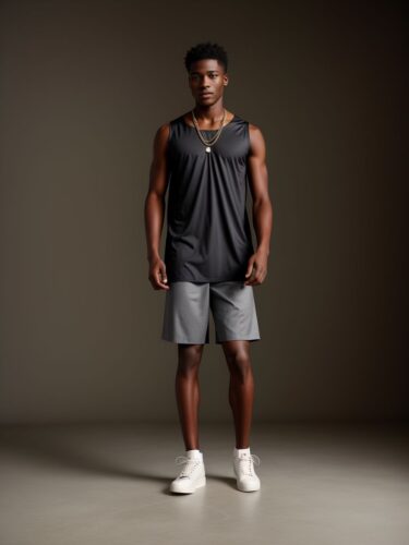 Young Black Man Modeling Against Gray Backdrop