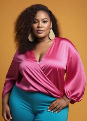Plus-size Caribbean Woman in Stylish Outfit – Half-Body Portrait