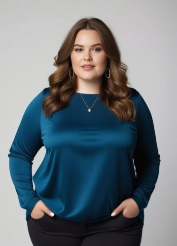 Plus-size White Woman in Fashionable Casual Outfit – Half-Body Portrait