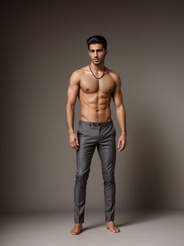 Young Middle-Eastern Man Modeling Against Gray Backdrop