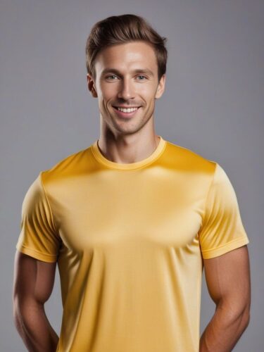 Radiant Young Man in Yellow Yoga Shirt
