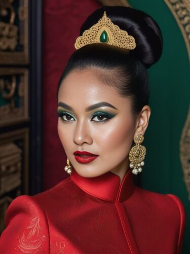 Southeast Asian Glam Woman with Traditional High Bun