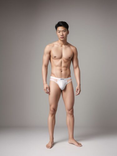 Young East Asian Man Fashion Underwear Model