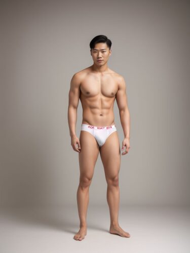 Young East Asian Man Fashion Underwear Photoshoot