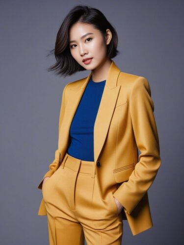 Chic Young East Asian Model with Contemporary Haircut and Stylish Outfit