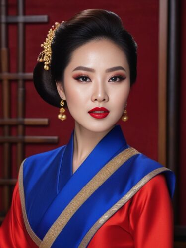 East Asian Glam Woman in Traditional Studio Setting