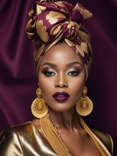 African Glam Woman with Regal Head Wrap