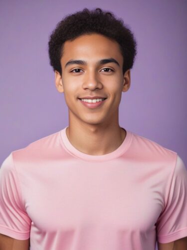 Cute Mixed Race Young Man in a Pastel Yoga Shirt