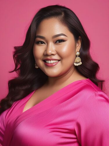 Radiant Plus-Size Woman on Bright Pink Background