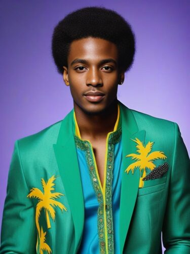 Caribbean Flair: Young Afro-Caribbean Man with Fashionable Hairstyle and Vibrant Outfit