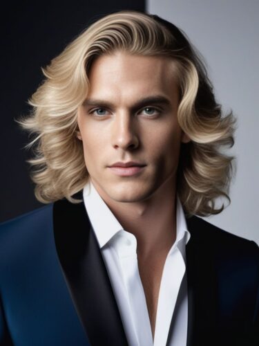 White Glam Man with Shoulder-Length Blond Hair
