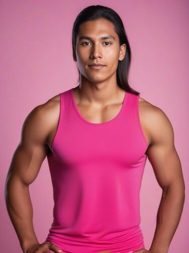 Young Native American Man in Pink Yoga Top