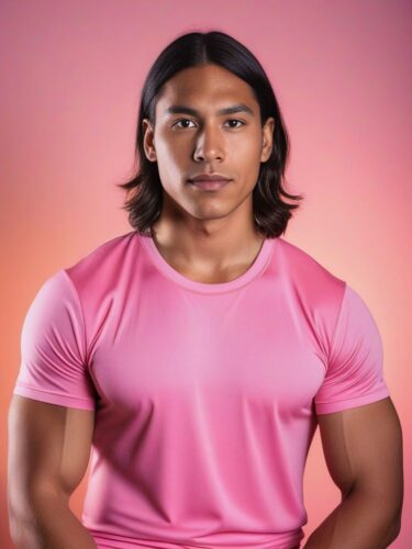 Young Native American Man in Pink Yoga Top