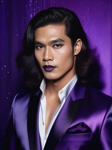 Southeast Asian Glam Man with Flowing Dark Hair