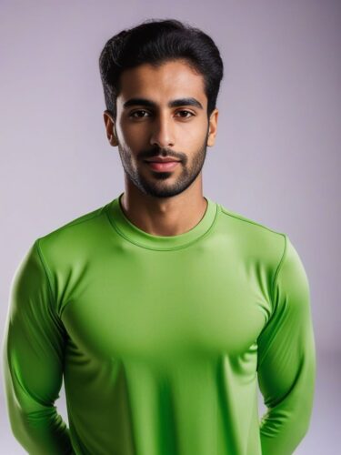 Radiant Young Arab Man in Green Yoga Outfit