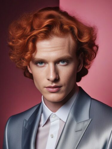 Caucasian Glam Man with Fiery Red Curls