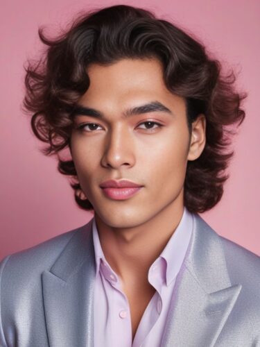 Eurasian Glam Man with Soft Curls
