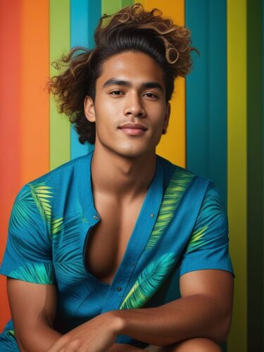 Laid-back Polynesian Male Model with Beach-Inspired Hair