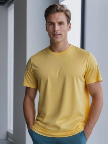 Young Man in Yellow Yoga Shirt