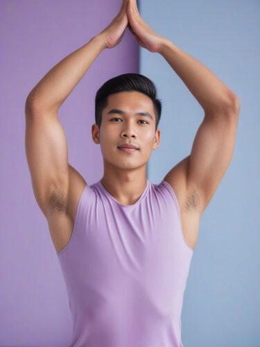 Young Southeast Asian Man in Lavender Yoga Attire