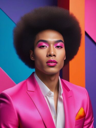 Afro-Asian Glam Man in Colorful Studio