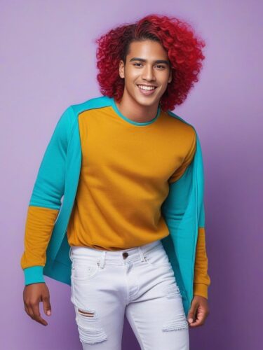 Festive Central American Male Model with Vibrant Hair