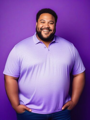 Beaming Plus-Size Man Against Purple Gradient Background