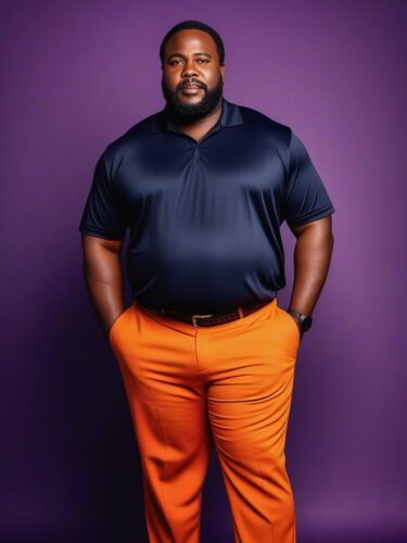 Confident Plus-Size African Man Against Bold Orange Background