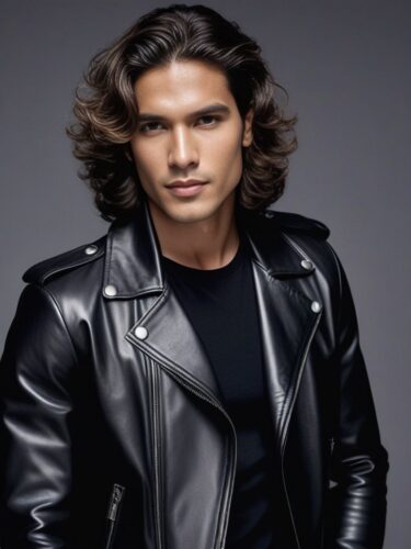 Hispanic Glam Man in Leather Jacket