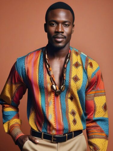 African Glam Man in Colorful African Print Shirt