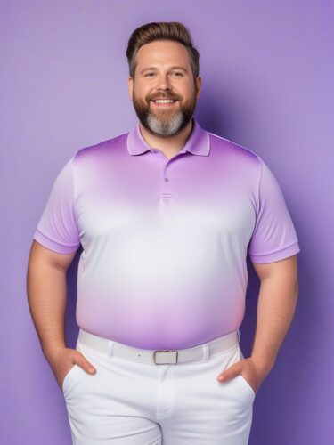 Radiant Plus-Size White Man with Soft Lavender Gradient Background
