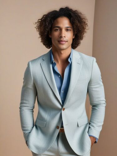 Mixed Race Glam Man in Summer Linen Suit