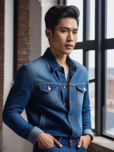 Asian Male Model in Trendy Denim Outfit