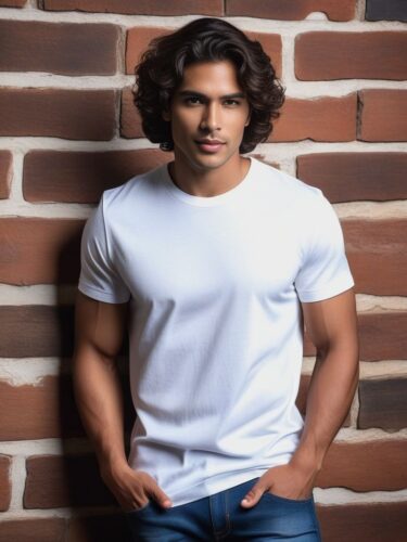 Hispanic Male Model in Casual White T-Shirt and Jeans