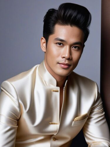 Southeast Asian Glam Man in Modern Barong Tagalog