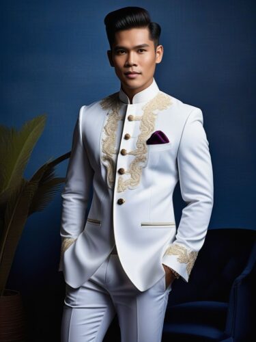 Southeast Asian Glam Man in Modern Barong Tagalog