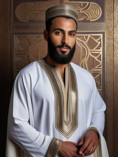 North African Glam Man in Traditional Djellaba