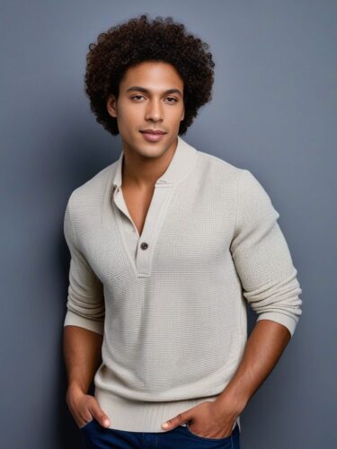 Mixed-Race Glam Man with Natural Curly Hairstyle