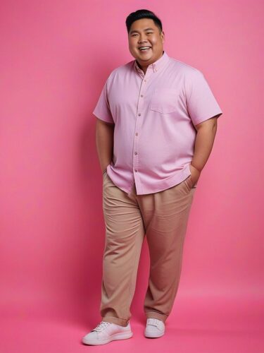 Cheerful Plus-Size East Asian Man