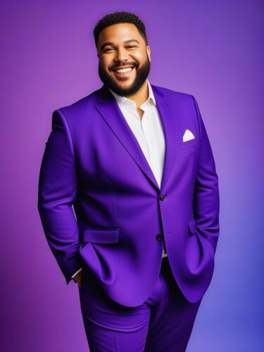 Beaming Plus-Size Man in Smart Blazer and Trousers