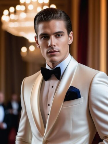Male Model in Stylish Formal Outfit in Grand Ballroom
