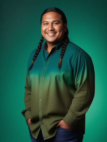 Happy Plus-Size Native American Man in Modern Casual Wear