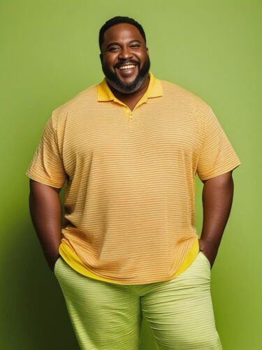 Cheerful Plus-Size Caribbean Man in Summer Outfit