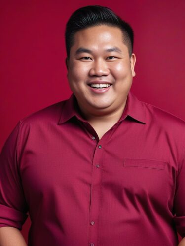 Happy Plus-Size East Asian Man in Smart Casual Look