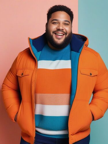 Cheerful Plus-Size Man in Cool Outfit