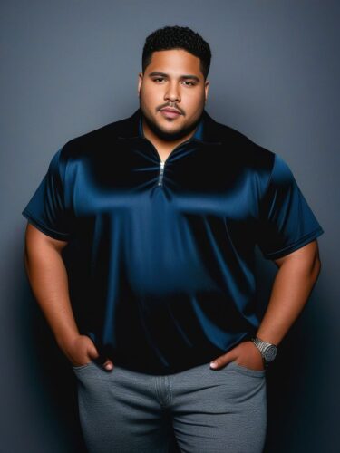 Plus-size Hispanic and Black mixed race man in an edgy urban outfit
