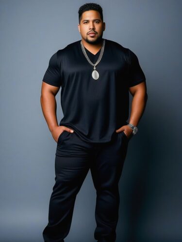 Plus-size Hispanic and Black mixed race man in an edgy urban outfit
