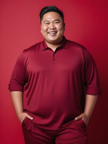 Happy Plus-Size East Asian Man in Stylish Outfit